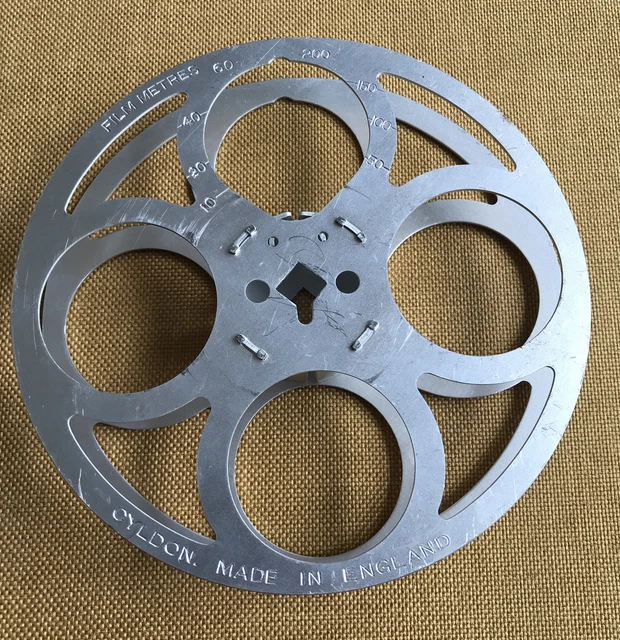 Carrete/carrete de película de cine de metal vacío vintage Cyldon 16 mm 200 ft hecho en Inglaterra
