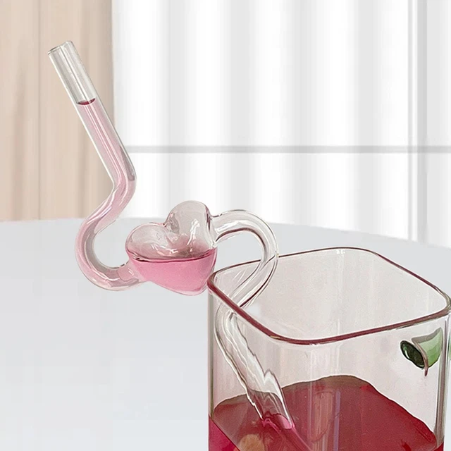 de vidrio, pajitas transparentes con decoración en forma de corazón, 22,9 cm de largo