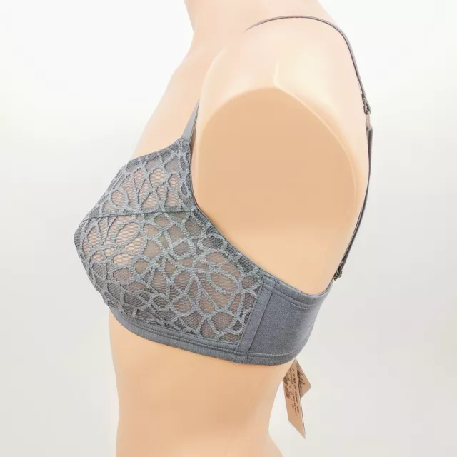 LA PERLA Studio NWT Gray Lace soft cup demi bra wire free geometric design 2