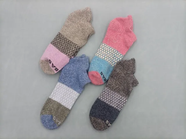 Sale! Bombas New 4 Pairs Socks Lot Of 4 Tri-Block Women's Szie-L Ankle Socks