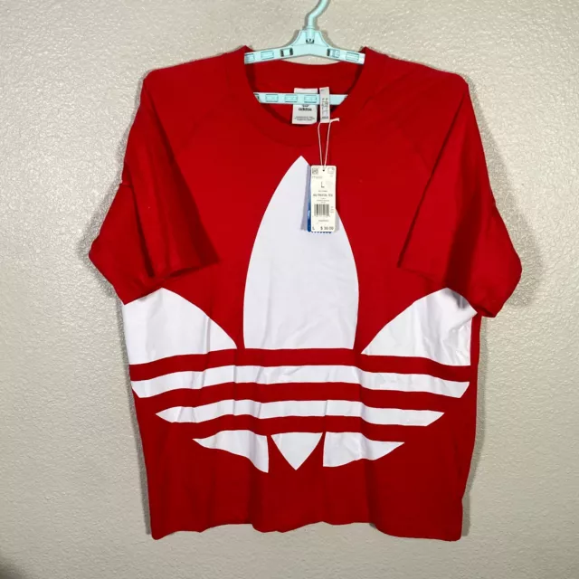 Adidas Shirt Mens Large Red Big Trefoil Tee Short Sleeve Print Graphic Logo
