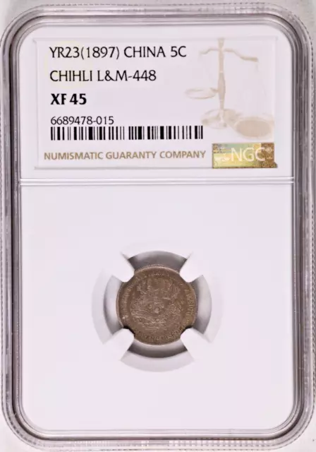 Year 23 (1897) CHINA. Chihli. 5 Cents - L&M-448 - NGC XF 45