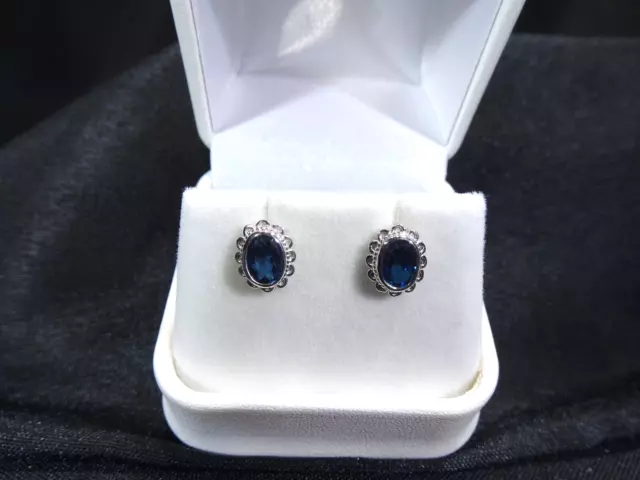 1.86 ct Natural London Blue Topaz Solid Sterling silver Flower Stud Earrings