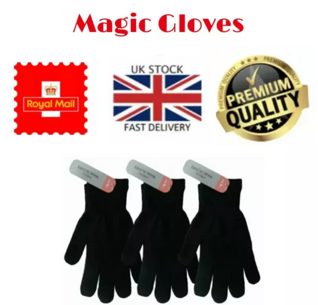1/2/3 Pairs Mens Womens Black Magic Warm Winter Stretch Thermal Gloves UK