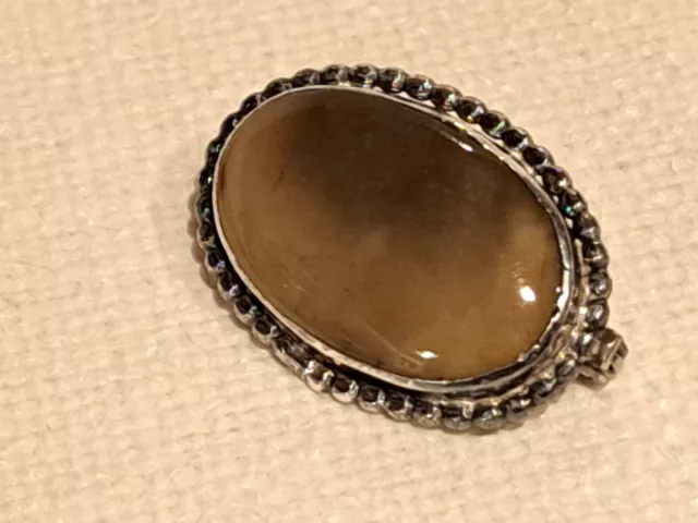 Vintage Brown Milky Quartz? Small Estate Pin Sterling Silver