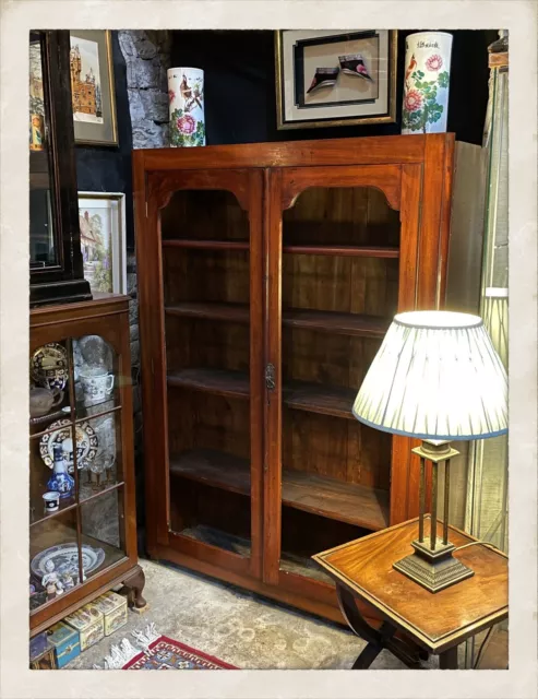 Edwardian Antique Solid Mahogany Bookcase Cupboard, 1900, Adjustable Shelving GC