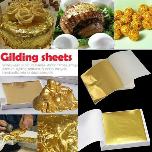 100 x Blatt Gold DIY Folie Blatt Papier Dekor essbare Vergoldung Handwerk DE 3