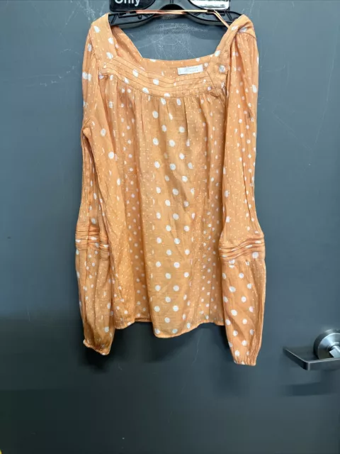 Women’s Lauren Conrad Peach Polka Dot Long Sleeve Flown Dress Shirt Size M