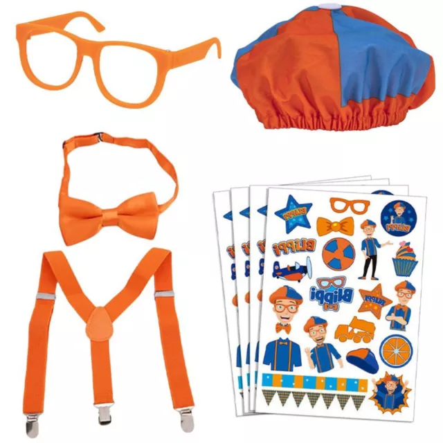 THE Be Like Blippi! Dress up Role play Costume Hat Glasses Suspenders Bow Tie UK