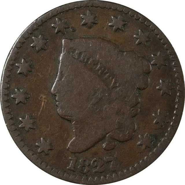 1827 Coronet Large Cent BN - Ungraded VG
