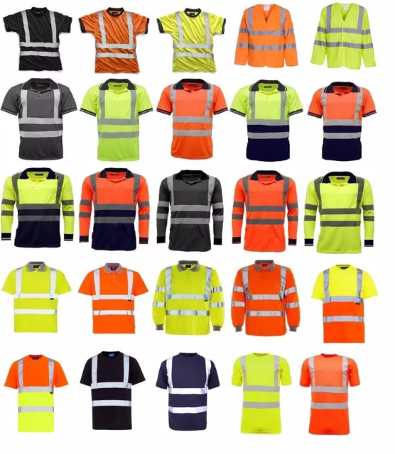 Hi Viz Vis T-Shirt Polo Top High Visibility Security Safety Work Reflective Tape