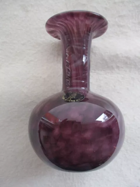 Vintage Mtarfa art glass bud vase in purple and white and signed