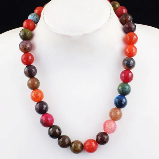 689 Cts Earth Mined Multicolor Onyx Round Shape Beads Necklace Jewelry SK 18E447