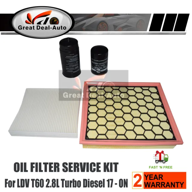 Oil Air Fuel Cabin Filter Service Kit For LDV T60 2.8L Turbo Diesel 2017 - ON