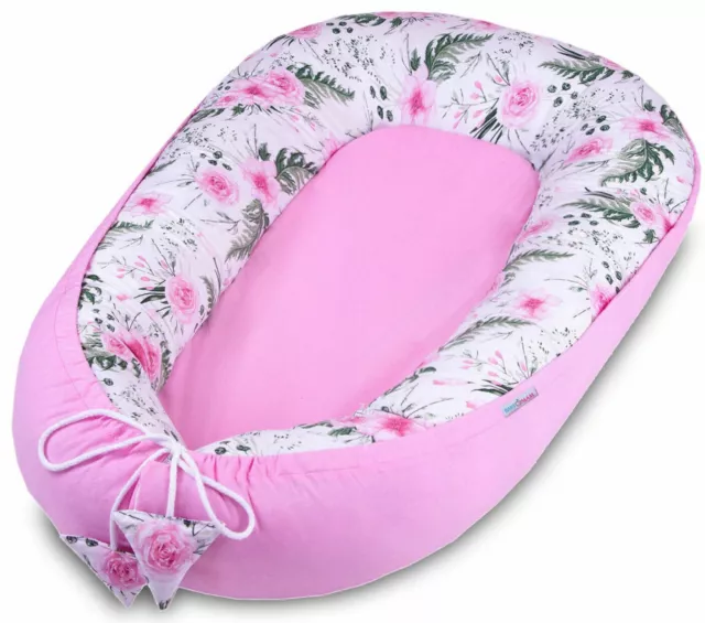 Baby Soft Cocoon Infant Sleep Nest Reversible Bed Pink/Big Garden Flowers