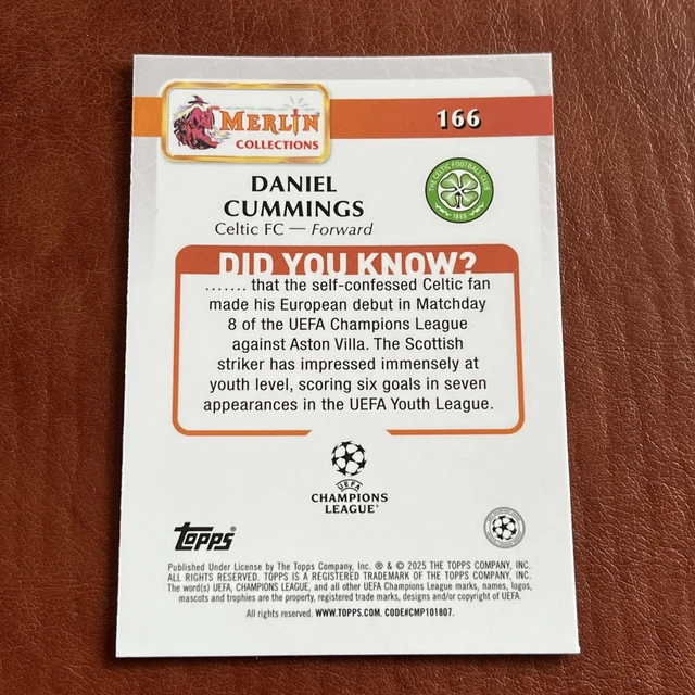 2024-25 MERLIN UEFA Club Competitions #166 Daniel Cummings Atomic £0.59 ...