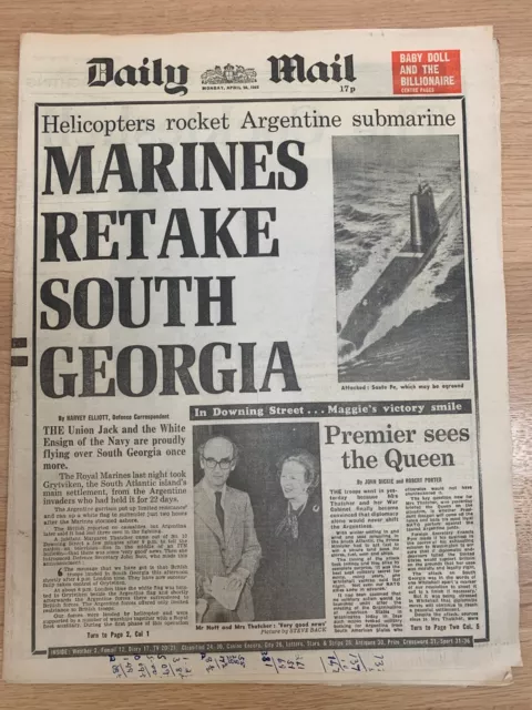 Daily Mail newspaper 26th April 1982 'Marines Retake South Georgia'Falklands War