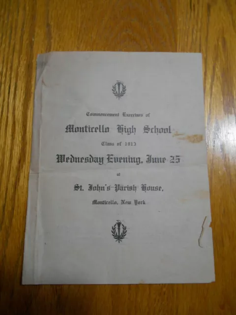 1913 Monticello NY High School Commrncement Graduation St John's Parish House