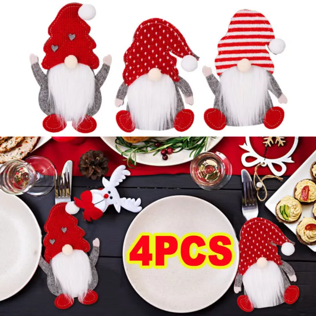 4x Christmas Cutlery Holder Pocket Bag Fork & Spoon Cover Xmas Gift Dinner Decor