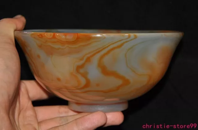 6'' old Chinese natural Agate carved Dynasty palace Tea cup Bowl statue