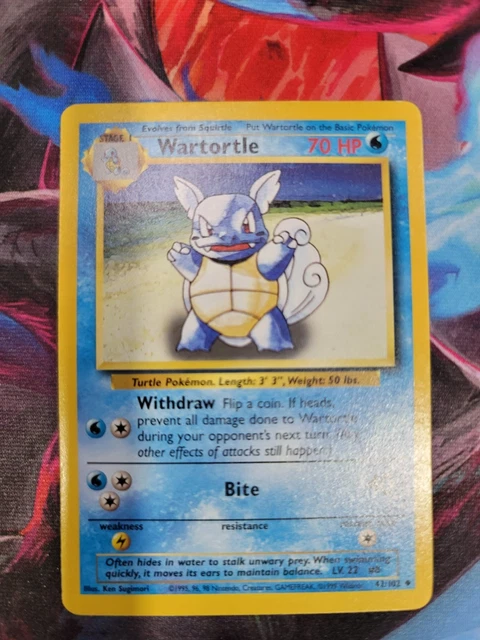 Unlimited Edition Card Wartortle Pokemon Card - Base Set 42/102 Uncommon  (Unlimited Edition, Near Mint) Base Set Pokmon TCG Cards