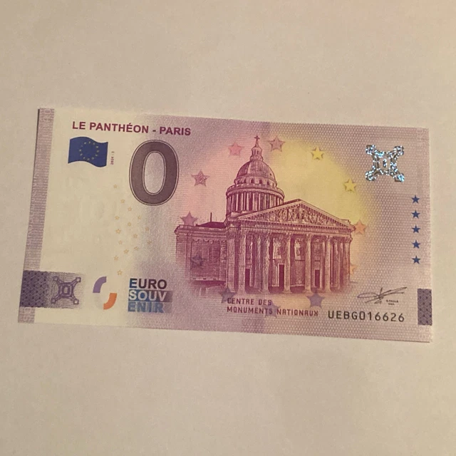 Billet Souvenir 0 Euro – Paris Panthéon – Monnaie De Paris – Papier Sécurisé, Format 135x74 Mm, Numéro De Série Unique