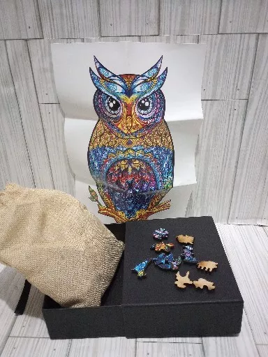 UNIDRAGON Charming Owl Wooden Jigsaw Puzzle Small 5.9 x 10.2 in. 101 Pieces Open