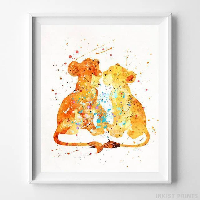 SIMBA NALA THE Lion King Wall Art Disney Watercolor Poster Nursery Room UNFRAMED £7.50 PicClick UK