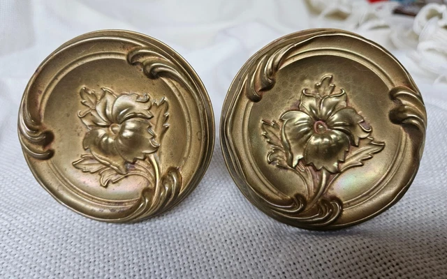 Vintage Brass Victorian Art Nouveau Floral Curtain Drape Tie Back 3"