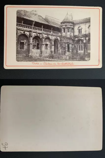 Tours, cloître de la Psalette, cathédrale Saint-Gatien Vintage albumen carte de