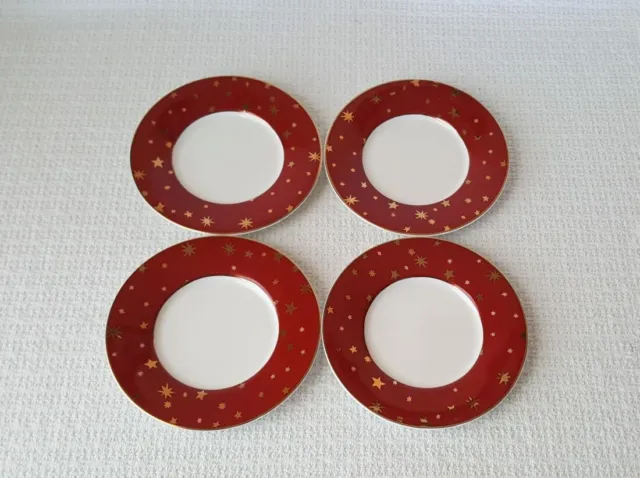 Sakura GALAXY RED Bread Plates with Gold Stars ~ Set of 4