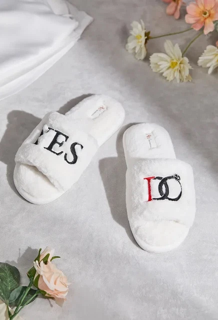 Aw Bridal Women's Slippers Size XL USA 11-12  White-Cross Band Bride To Be I Do.