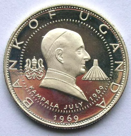 Uganda 1969 Pope Paul VI Visit 2 Shillings Silver Coin,Proof