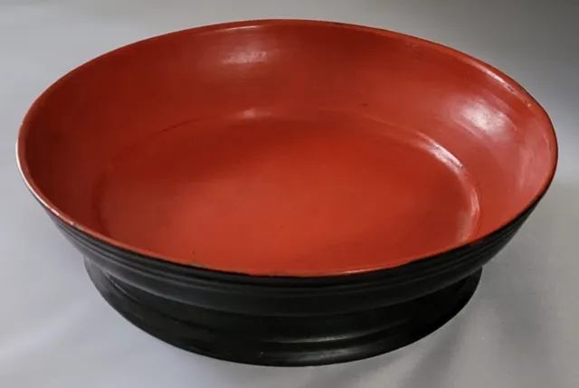 Antique  Burmese Cinnabar Red & Black Lacquer Bowl Signed