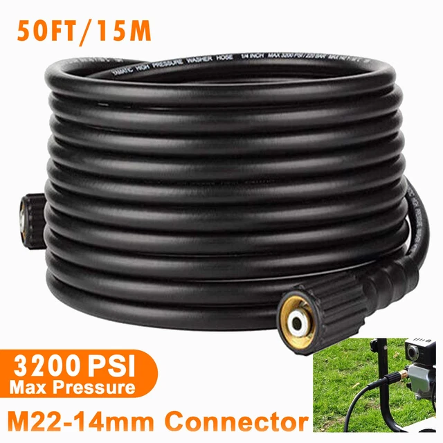 50FT 3200PSI Replacement High Pressure M22-14mm Car Power Washer Extension Hose