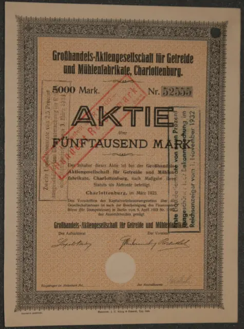 Großhandels-Aktiengesellschaft für Getreide und Mühlenfabrikate 1923 5000 Mark