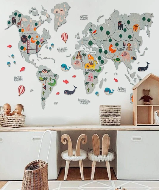 KIDS WORLD MAP Cork for Nursery Wall Art Kids Room Decor Wall Print ...