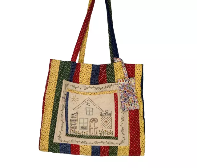 Handmade Quilted Embroidered I Love Quilting Tote Bag Patchwork Country Cottage