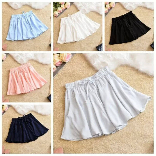 Lady Chiffon Skirt Underskirt Culotte Half Slip Ruffles Pleated Petticoat Casual