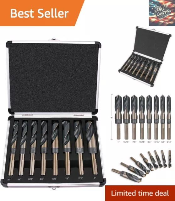 8-Piece Large Drill Bit Set in Aluminum Case - M2 High Speed Steel, 135-Degre...