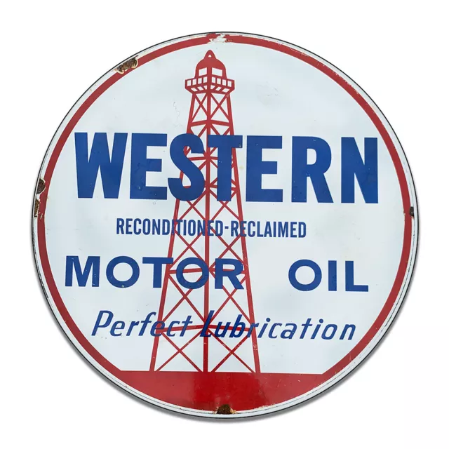 Western Perfect Lubrication Motor Oil Gasoline Fuel Round MDF Wood Sign