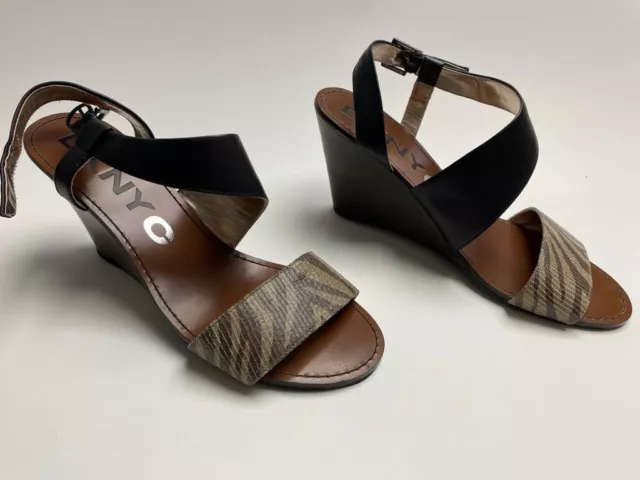 DKNY C women s sandals brown black strap Wedge size 9 leather upper. 35.38 PicClick UK