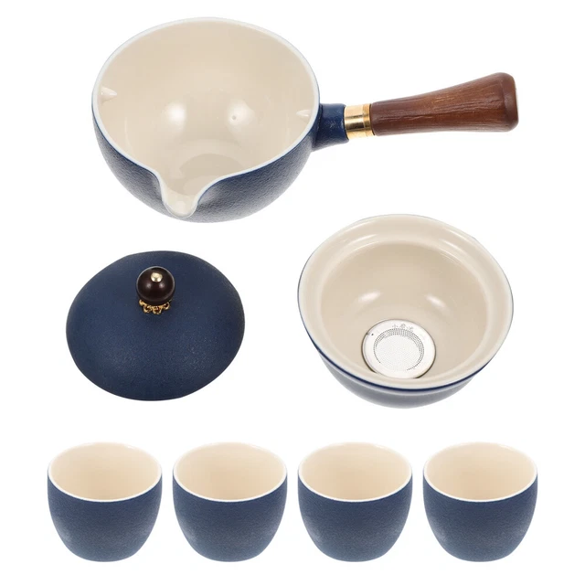1 juego de tetera de cerámica con tazas mango lateral olla de té estilo chino Kung F