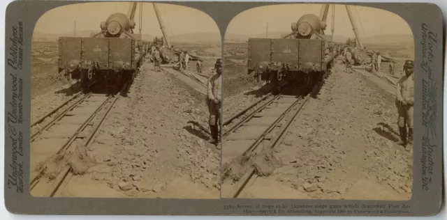 Japan Military , Guns , Railroad , Manchuria China Vintage Photo Stereoview 1905