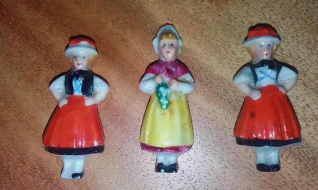 3X Schwarzwald Uhr Tracht Alpen Mädel Figur Whw 2Ww Prewar Porzellan Rotkäppchen