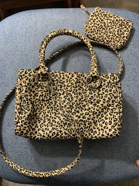VTG 90s EARLY 2000s SMALL LEOPARD PRINT TOTE BAG PURSE UNIF DOLLS CYBER Y2K