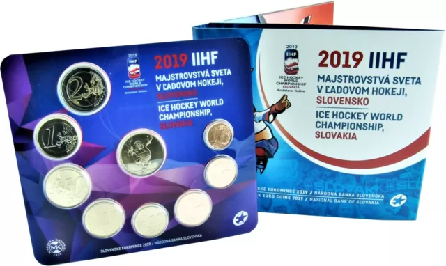 Slowakei 1 Cent bis 2 Euro 2019 Eishockey WM KMS mit Medaille im Folder