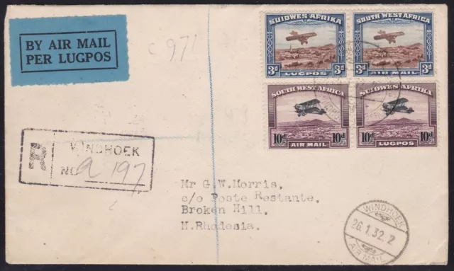 1932 South West Africa , SWA, First Flight Windhoek-Kimberley VERY FINE