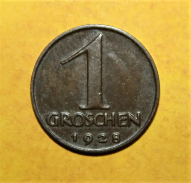 S12 - Austria 1 Groschen 1928 Extremely Fine + Bronze Coin - Eagle's Head