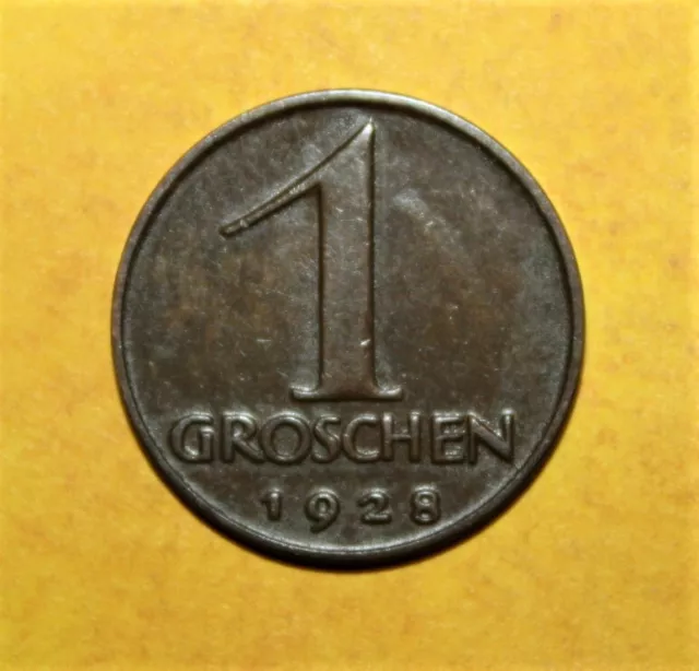 S12 - Austria 1 Groschen 1928 Extremely Fine + Bronze Coin - Eagle's Head